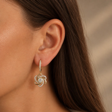 Cercei floare din aur galben de 14K
